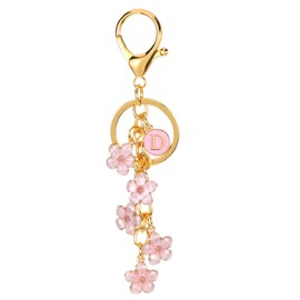 PATIKIL Initiale Blumen Schlüsselanhänger, Alphabet D Emaille Charme Blumen Schlüsselring Schlüsselhalter Tasche Handtasche Geldbörse Zubehör für Geburtstage, Valentinstag, Pink