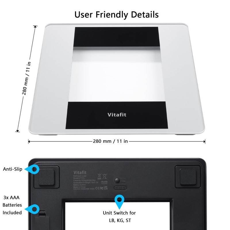 Vitafit Digital Bathroom Scale for Body Weight, High Accuracy Assured
