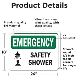 (2 Pack) Safety Shower OSHA Emergency Sign 24 Inch X 18 Inch Vinyl Label Decal Sticker Weather Resistant, UV Protected for Workplace, Business, and Construction Site, Made in the USA
