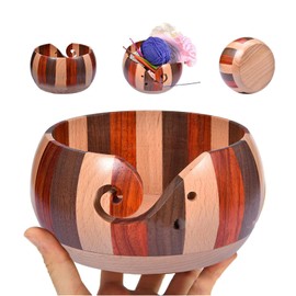 Wood Yarn Bowl, Wooden Yarn Storage Bowl Knitting Wool Stroage Bowl, Rosewood Hand Carved Yarn Bowls for DIY Knitting Crocheting Home Decor