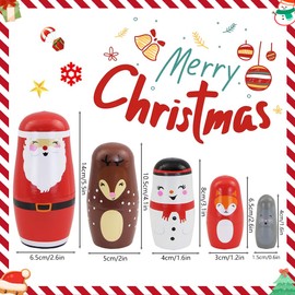 Set of 5 Christmas Santa Claus Nesting Dolls,Elk Snowman Fox Animal Russian Doll Xmas Wooden Matryoshka Crafts Russian Nesting Doll for Kids Stacking Toy Christmas Boys Girls Home Decoration