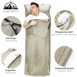 WILLNORN 2-in-1 Microfibre Sleeping Bag with Full Zip, Lightweight Comfort Sleeping Bag and XL Travel Blanket in One 95 x 220 cm for Hostels