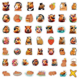 50PCS Capybara Stickers for Laptop,Bumper,Scrapbook,Skateboard, Luggage,Guitar,Bike,Water Bottle,Helmet,Cute Animals Vinyl Stickers, Cartoon Brown Capybara Decals,Gift for Teens Children Adults