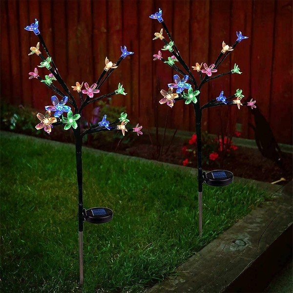 Solar Flower Fairy Light, Epicgadget Colorful Stainless Steel Solar Path Stake Lights for Outdoor Landscape Lighting, Lawn, Patio, Yard, Walkway, Driveway, Pathway and Garden (2 Pieces)