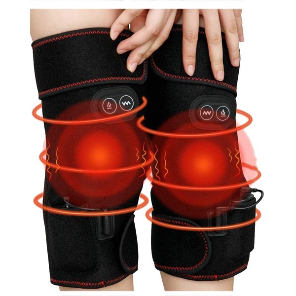 2 PCS Heated Knee Massager 7.4V 6000mAh Rechargeable Battery Knee Wraps Electric Heated Knee Braces 3 Adjustable Temperature Vibration Massage Knee Warps for Pain Relief Arthritis