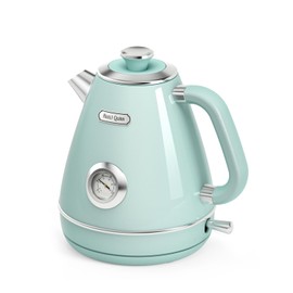 Hazel Quinn Retro Electric Kettle - 1.7 Liters / 57.5 Ounces Tea Kettle with Thermometer, All Stainless Steel, 1200 Watts Fast Boiling, BPA-free, Cordless, Automatic Shut Off - Mint Green