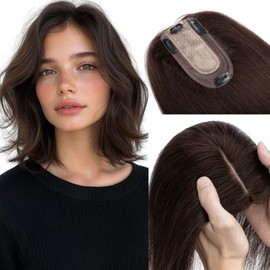 Rich Choices Hair Toppers for Women Real Human Hair No Bangs 100% Human Remy Toppers with Thinning Hairs Clip in Toppers HairPieces for Women 2.7"*5.1"Lace Base 10 Inch #2 Dark Brown
