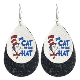 Teacher Read Earrings Cute Glitter Leather Printed Teacher Drop Dangle Earrings for Women Back to School Gift-Cat