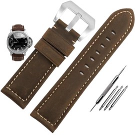 Niziruoup 26mm Leather Watch Bands for Men, Vintage Top Grain Leather Watch Strap Compatible with Panerai Watch Band, Genuine Leather Bracelet Watch Replacement Band, Dark Brown