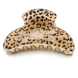 Large Gold Tone Animal Print Acrylic Hair Claw/Clamp (Black/Sand) - 95mm Long