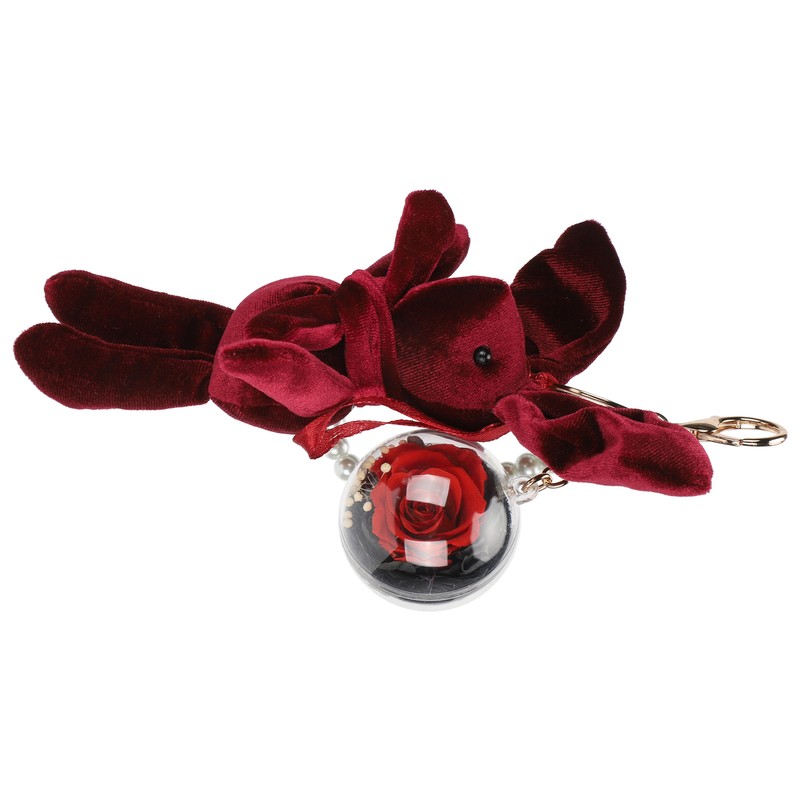 Cute Key Chain Fluffy Rabbit Simulation Flower Keyring Pendant Decor