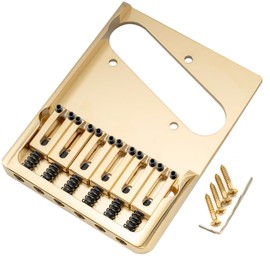 Musiclily Ultra 2-1/8 inch Brass Heavy Duty Asymmetric Telecaster Bridge for Tele Style Electric Guitar, Gold