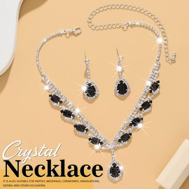 Sixexey Rhinestone Crystal Necklace Earrings Wedding Jewelry Sets for Bride Bridesmaid Prom Costume Jewelry Accessories for Women (Black Crystal)