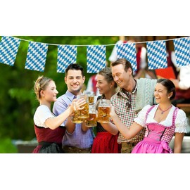 Oktoberfest Bunting - 10m 33ft - 20 Flag - Plastic all Weather Bavarian Bunting Decoration for Indoor Outdoor - Street Parties, Festivals and Celebrations