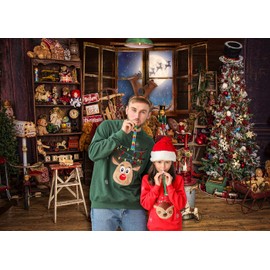 DePhoto Christmas Santa's Toy Shop Photography Backdrop for Party Christmas Tree Gift Snow Window Wood Shed Store Background Family Portrait Seamless Vinyl Photo Props Banner Supplies PGT660C 10x8ft