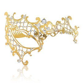 MYMENU Masquerade Mask for Women Shiny Rhinestone Metal Mask Venetian Mask for Party Prom Ball (Half Face Gold)