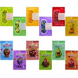 Kit de 12 Mascarillas faciales coreanas surtidas - Frutales - Uva, sandía, granada, naranja, limon, mora, fresa y mas                                 