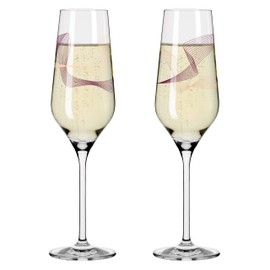 RITZENHOFF 3711001 Champagne Glass 250 ml - Kristallwind Series Set No. 1, Set of 2 with Wind Illustration - Made in Germany