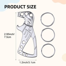 Hcuocsk Heavy Duty Metal Keychain for Daily Use, Carabiner Keys Clips Multifunctional with Bottle Opener, 3 Key Rings, and Secure Locking Gate, Family Car Key Chains for Men and Women(Grey,1-Pack)