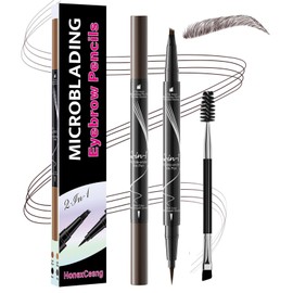 Microblading Eyebrow Pencil, Eyebrow Pencil, 2-in-1 Waterproof, Smudge-Proof, 3D Eyebrow Pencil with 4 Fork Tips & Precise Brow Pencil, Creates Effortlessly Natural Eyebrows (Dark Brown)