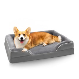 NIYAPAW Orthopedic Dog Beds for Small Dogs, Rectangle Dog Orthopedic Bed with Sides, Fuzzy Comfort Supportive Foam Dog Bed Washable Removable Cover, Indestructible Dog Couch Bed, 29x21 Inch