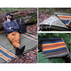 WP West Path Canvas Camp Blanket - Waterproof Outdoor Blanket - Waxed Canvas Blanket with Water Repellent Backing - Camping Blanket - Bushcraft Tarp - Campfire Blanket (Olive, XL)