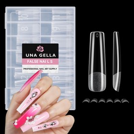 UNA GELLA XXL Long Square Tips for Gel Nails, 216 Pieces 12 Sizes Nail Tips Soft Gel Full Cover Nail Tips - for Artificial Nail Extensions, DIY Press-on Nails, No Filing Needed