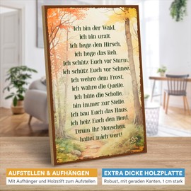 ARTFAVES® Wooden Sign with Saying "Ich bin der Wald" Shabby Chic Sign Retro Vintage Decoration Gift Autumn Decoration Forest Size: 19 x 28 cm