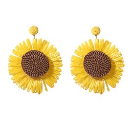 ALRNBY Big Sunflower Statement Earrings for Women Pretty Dangle Stud Earrings for Girls Gift Eco-Friendly Raffia (Yellow petals)