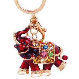 JewelBeauty Shiny Elephant Keychain Sparkling Luxury Enamel Keyring Crystal Purse Pendant Rhinestones Handbag Charm (Red)