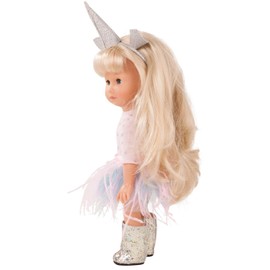 Götz 1813032 Just Like me - Mia als Einhorn Puppe - 27 cm große Stehpuppe mit extra Langen blonden Haaren, blauen Schlafaugen in einem 7-teiligen Set