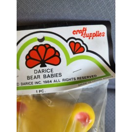 Vintage 1984 Darice Craft Bear Babies Yellow Rubber Head