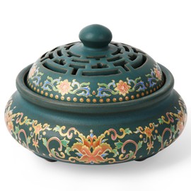EOIMS Ceramic Incense Burner with Incense Holder Handmade Smudgeing Burning Bowl for Cone/Stick/Coil Incense,Sage Cones and Mosquito Incense (Enamel)