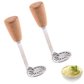 2 pcs Small Potato Masher Multifunctional Stainless Steel Masher for Mashing Baby Food & Vegetable with Wooden Handle Cooking and Kitchen Gadget