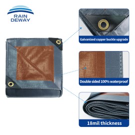 RAINDEWAY Super Heavy Duty Tarp 4x6 Feet,18mil Weatherproof Tarp,UV Resistant,Multipurpose and Durable Tarps with Grommets,Grey/Brown
