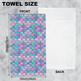Wotinsi Hand Towels Set of 2 Mermaid Fish Scale Wave Towels for Bathroom Soft Absorbent Decorative Hand Bath Towels Dish Towels for Kitchen Sports Gym Yoga Home Decor 14 x 28 in