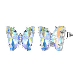 Butterfly Heart Studs Earrings Women 925 Sterling Silver Animal Butterflies April Birthstone Diamond Earring Stud Crystal Wedding Birthday Jewelry DE0253W