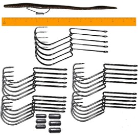 Long Shank Neck EWG Offset Worm Hook Wide Gap Swimbait Weedless Fishing Terminal Tackle (25/PK Long Neck EWG 4/0 Hook & (6) Weights)