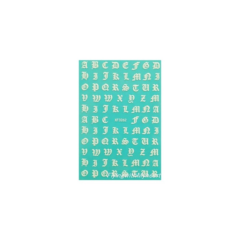Generic Old English Letters Latin Nail Decals Sticker White Nail