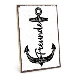 TypeStoff Wooden Sign with Saying “Freunde sind ein Hafen”, Vintage Look with Quote as a Gift and Decoration, Friendship Theme