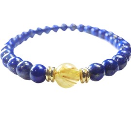 Kanoishi [Attracting Fortune and Lucky] Gold Rutilated Quartz x Genuine, Colorless Lapis Lazuli Bracelet, Unisex, Natural Stone, 0.3 inches (8 mm), 0.2 inches (6 mm) (For Purification, Trinkled
