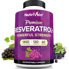 Nutrivein Premium Resveratrol 1450mg - 120 Caps: Pure Resveratrol Supplement Enhanced with Green Tea Leaf & Acai Berry - Aging, Defenses, Brain, and Joint Support