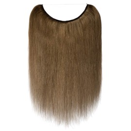 Invisible Human Hair Extension 20" Light Brown Transparent Wire Hidden Fish Line transparent Remy Hair Extension One Piece Highlighted Ombre Color Silky Straight No Clip No Glue Hairpiece 60g (20”,#06 )