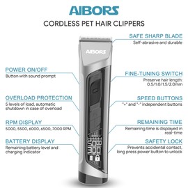 AIBORS Dog Grooming Kit 5-Speed Dog Clippers for Grooming Kit for Dogs at Home LCD Display Pet Grooming Kit,Cordless Dog Hair Clippers,Electric Dog Trimmer for Grooming,Professional Dog Shears Silver