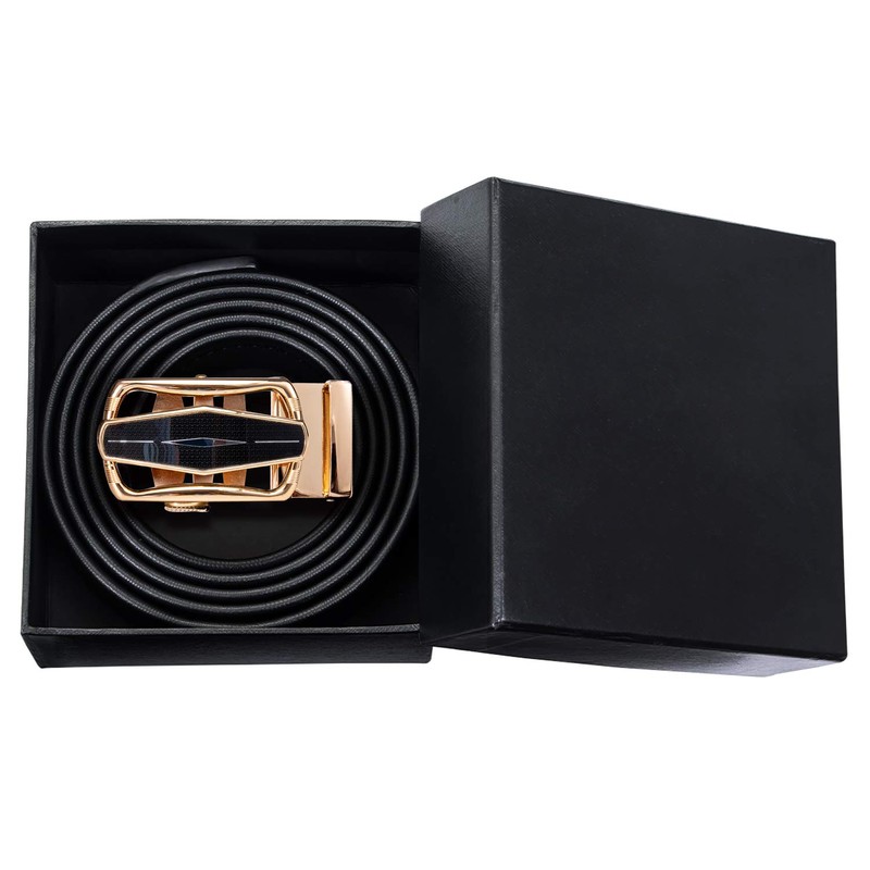 Barry.Wang Mens Formal Belt,Full Grain Leather with Automatic Buckle Nickel