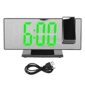 Projection Digital Alarm Clock USB Charging Automatic Dimming LED Mirror Screen Electronic Clock for Bedroom Black Shell Green Light