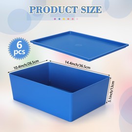 Menkxi 6 Pcs Large Plastic Storage Bins with Lids 14.4 x 10.4 x 5.1 Inch Stackable Storage Containers Durable Box Baskets for Organizing Shelves Playroom Classroom Office (Macaron Color)