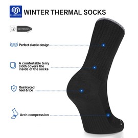 CLOSEMATE Mens Thermal Winter Crew Socks for Boots Thick and Warm for Cold Weather Work Hiking 5 Pairs (5 Black, Size M)