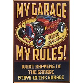 AGDeko® Blechschild 18x12 cm my garage open 24 hrs my rules zum Aufhängen oder Stellen Raum Dekoration