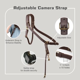 4J LEDR Camera Strap,Camera Harness for One Camera,Leather Camera Strap Professional Single Leather Harness Shoulder Strap,Single Camera Strap for Photographers,Leather Strap for DSLR/SLR,BROWN